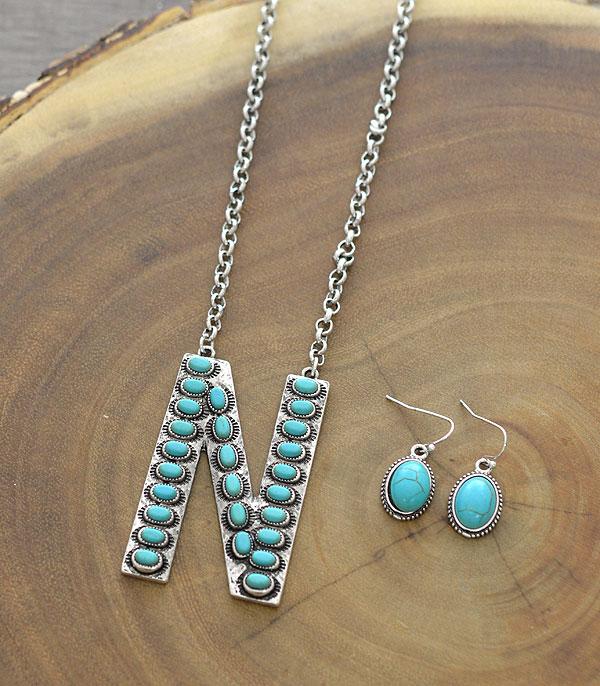 INITIAL JEWELRY :: NECKLACES | RINGS :: Wholesale Tipi Initial Turquoise Pendant Necklace