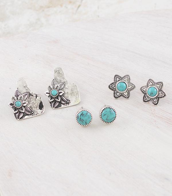 EARRINGS :: POST EARRINGS :: Wholesale Western Cattle Tag 3PC Set Earrings