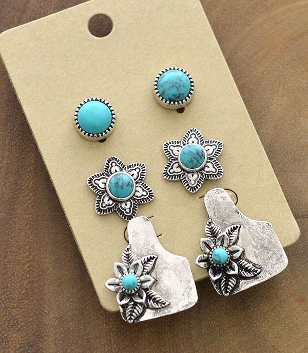 New Arrival :: Wholesale Western Cattle Tag 3PC Set Earrings