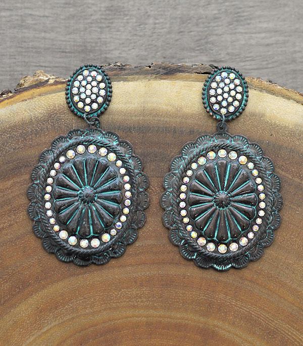 EARRINGS :: WESTERN POST EARRINGS :: Wholesale Light Metal Concho Stone Post Earrings