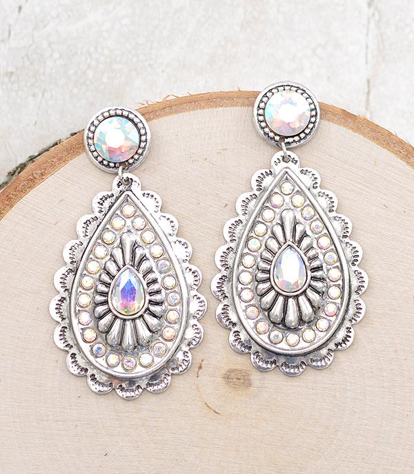 New Arrival :: Wholesale Light Metal Concho Stone Post Earrings