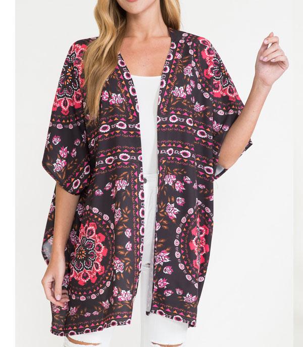 KIMONO I SCARVES :: KIMONO / PONCHO :: Wholesale Floral Print Kimono Cover Up