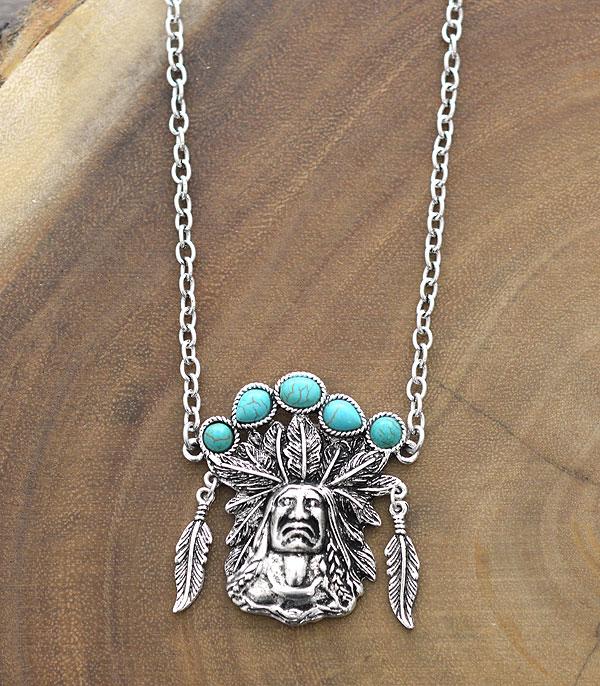 <font color=black>SALE ITEMS</font> :: JEWELRY :: Necklaces :: Wholesale Indian Chief Head Turquoise Necklace