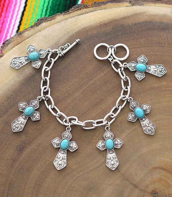 BRACELETS :: LINK :: Wholesale Turquoise Cross Charm Bracelet