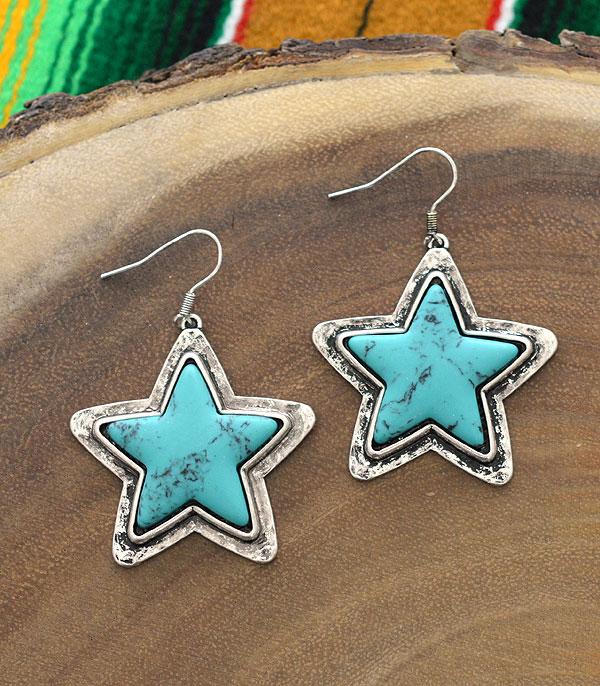 New Arrival :: Wholesale Western Turquoise Star Dangle Earrings