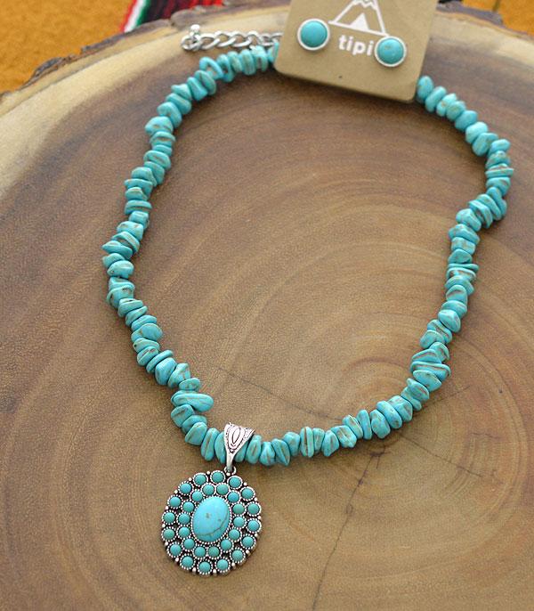 New Arrival :: Wholesale Tipi Turquoise Chip Stone Necklace Set