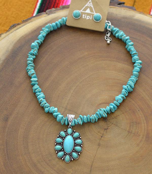 New Arrival :: Wholesale Tipi Turquoise Chip Stone Necklace Set