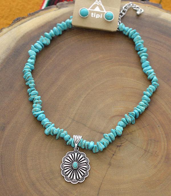 <font color=black>SALE ITEMS</font> :: JEWELRY :: Necklaces :: Wholesale Tipi Turquoise Chip Stone Necklace Set