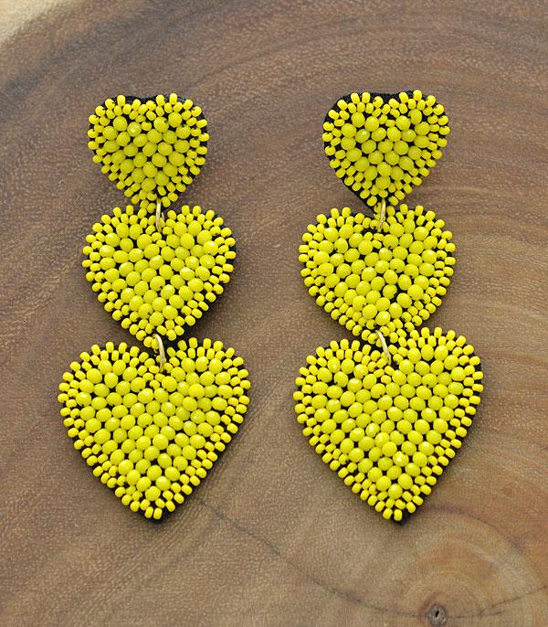 EARRINGS :: POST EARRINGS :: Wholesale Seed Bead Heart Drop Earrings