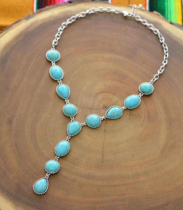 New Arrival :: Wholesale Turquoise Semi Stone Y Necklace