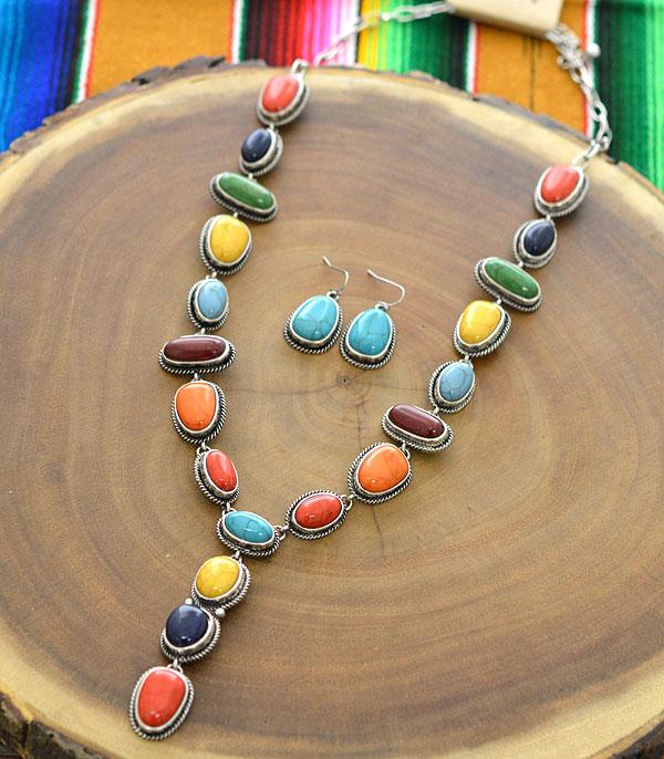 New Arrival :: Wholesale Multicolor Semi Stone Y Necklace Set