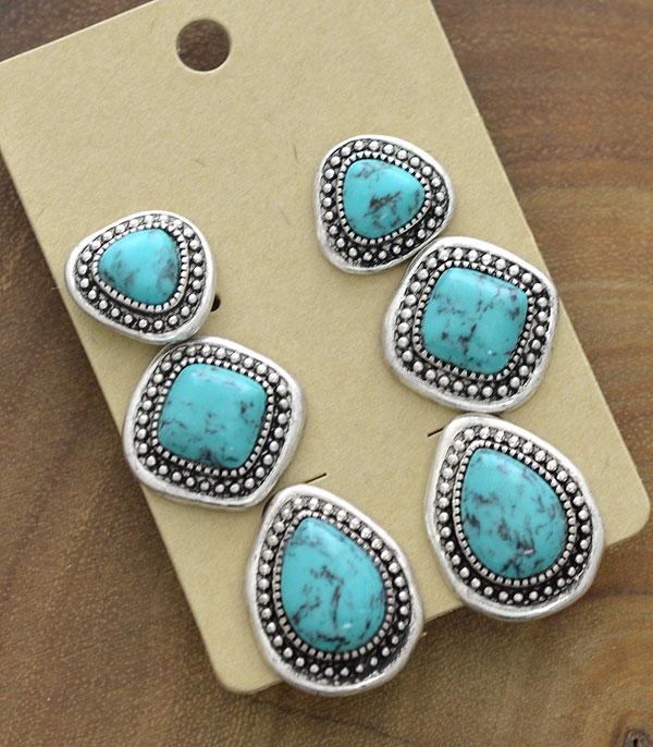 New Arrival :: Wholesale Western Turquoise 3PC Set Earrings