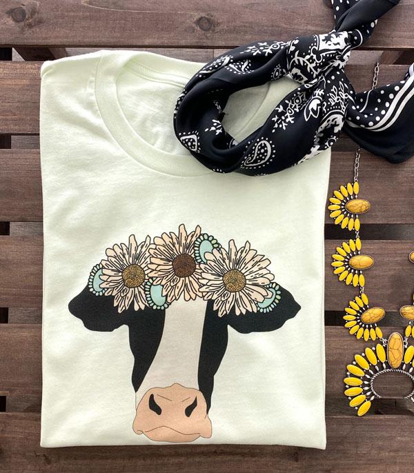 GRAPHIC TEES :: GRAPHIC TEES :: Wholesale Floral Cow Vintage Short Sleeve Tshirt