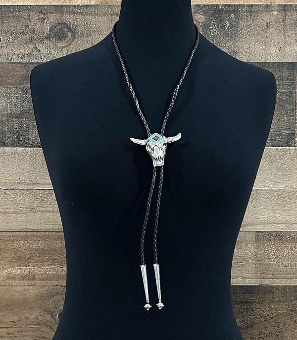 NECKLACES :: WESTERN LONG NECKLACES :: Wholesale Western Steer Head Bolo Necklace Set