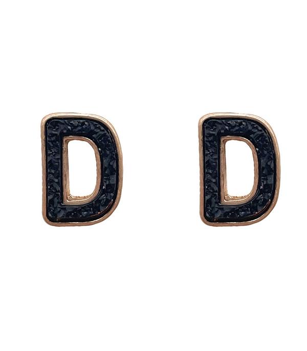 INITIAL JEWELRY :: BRACELETS | EARRINGS :: Wholesale Druzy Initial Earrings