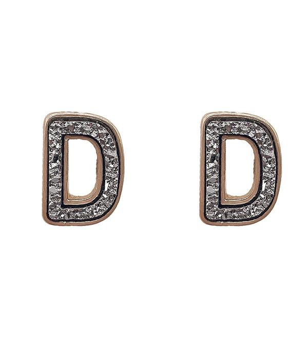 INITIAL JEWELRY :: BRACELETS | EARRINGS :: Wholesale Druzy Initial Earrings