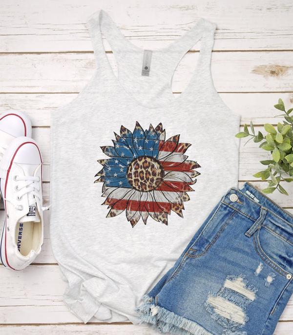 <font color=RED>RED,WHITE, AND BLUE</font> :: Wholesale American Flag Sunflower Tank Top