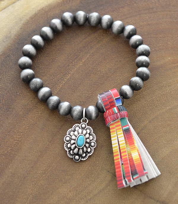 BRACELETS :: STRETCH-BEAD :: Wholesale Concho Charm Navajo Tassel Bracelet