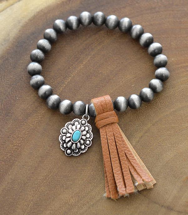 BRACELETS :: STRETCH-BEAD :: Wholesale Concho Charm Navajo Tassel Bracelet