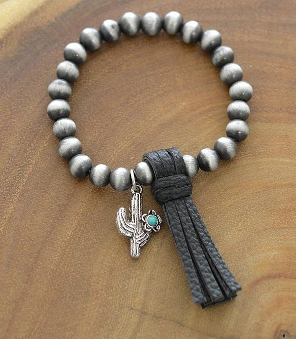 BRACELETS :: STRETCH-BEAD :: Wholesale Cactus Charm Navajo Tassel Bracelet