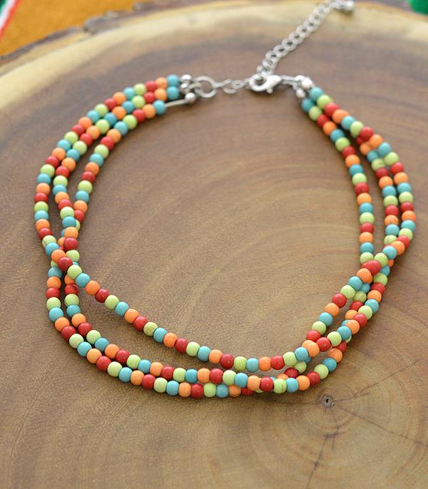 NECKLACES :: CHOKER | INSPIRATION :: Wholesale Turquoise Bead Layered Choker Necklace