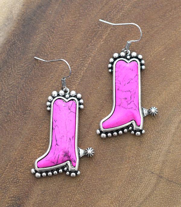 <font color=#FF6EC7>PINK COWGIRL</font> :: Wholesale Western Turquoise Cowboy Boots Earrings