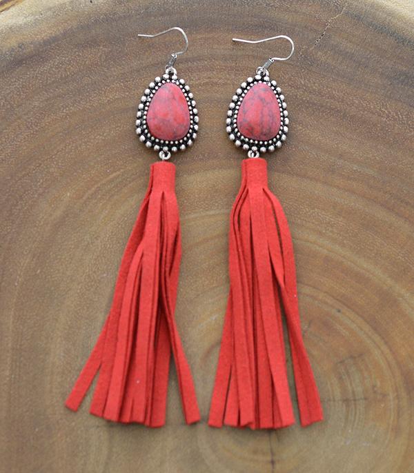 EARRINGS :: WESTERN HOOK EARRINGS :: Wholesale Turquoise Leather Tassel Earrings