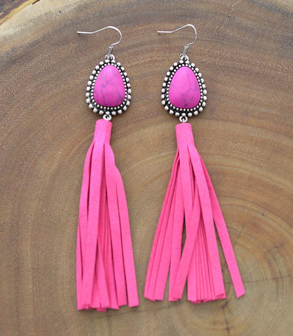 EARRINGS :: WESTERN HOOK EARRINGS :: Wholesale Turquoise Leather Tassel Earrings