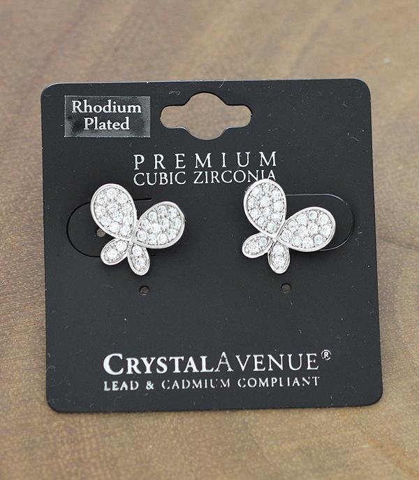 RHINESTONE I CUBIC ZIRCONIA :: Wholesale Cubic Zirconia Butterfly Post Earrings
