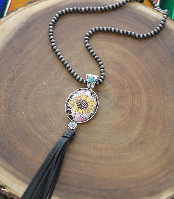 <font color=black>SALE ITEMS</font> :: JEWELRY :: Necklaces :: Wholesale Sunflower Bubble Leather Tassel Necklace