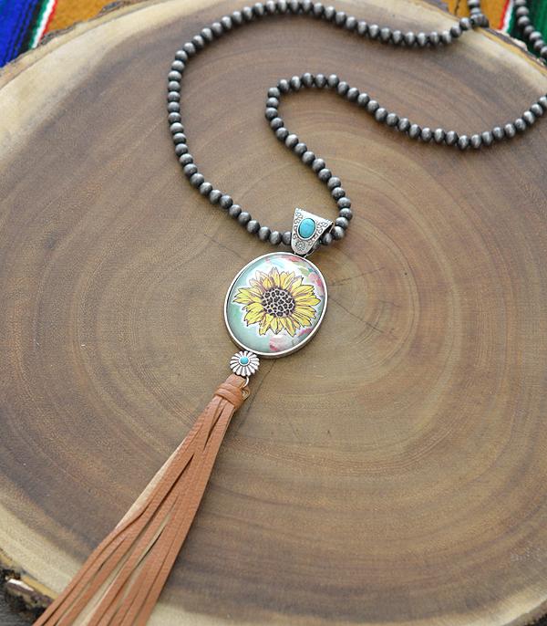 <font color=black>SALE ITEMS</font> :: JEWELRY :: Necklaces :: Wholesale Sunflower Bubble Leather Tassel Necklace