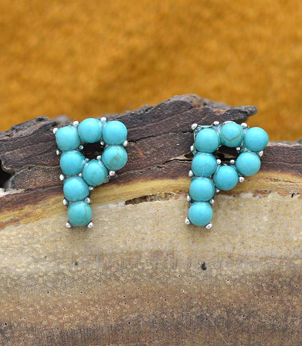 INITIAL JEWELRY :: BRACELETS | EARRINGS :: Wholesale Small Turquoise Initial Post Earrings