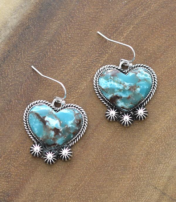 EARRINGS :: WESTERN HOOK EARRINGS :: Wholesale Western Semi Stone Heart Earrings