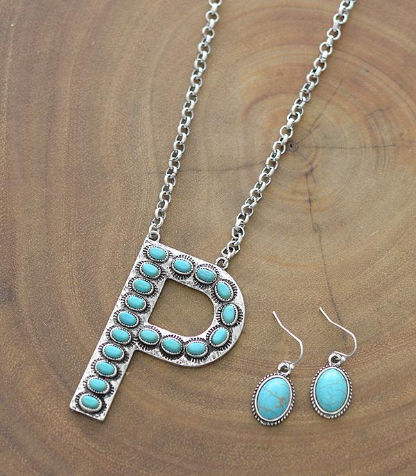 <font color=black>SALE ITEMS</font> :: JEWELRY :: Necklaces :: Wholesale Tipi Turquoise Initial Pendant Necklace