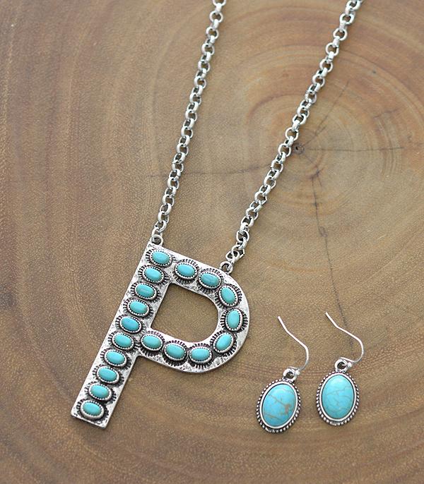 INITIAL JEWELRY :: NECKLACES | RINGS :: Wholesale Tipi Turquoise Initial Pendant Necklace