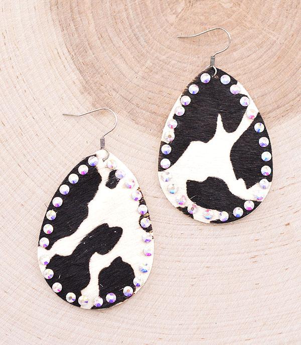 EARRINGS :: WESTERN HOOK EARRINGS :: Wholesale Leather Cowhide Bling Teardrop Earrings