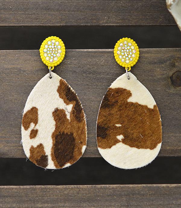 EARRINGS :: WESTERN POST EARRINGS :: Wholesale Leather Cowhide Rhinestone Post Earrings