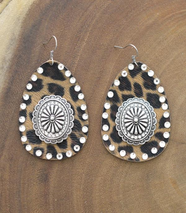 EARRINGS :: WESTERN HOOK EARRINGS :: Wholesale Western Concho Leopard Teardrop Earrings