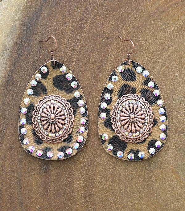 EARRINGS :: WESTERN HOOK EARRINGS :: Wholesale Western Concho Leopard Teardrop Earrings