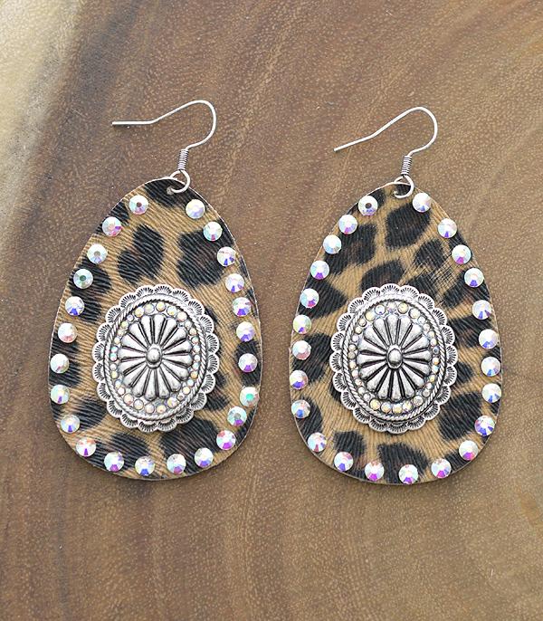 EARRINGS :: WESTERN HOOK EARRINGS :: Wholesale Western Concho Leopard Teardrop Earrings