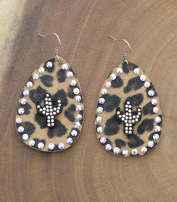 EARRINGS :: WESTERN HOOK EARRINGS :: Wholesale Cactus Leopard Teardrop Earrings