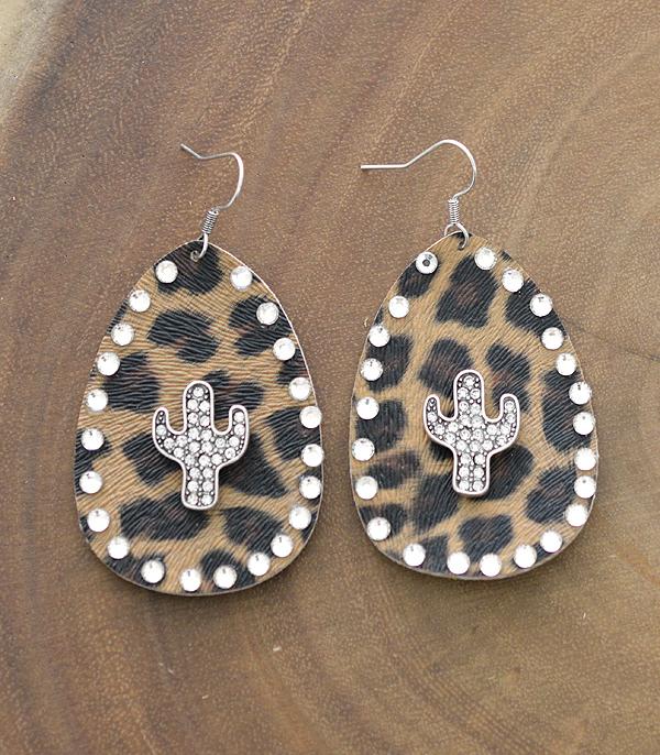 EARRINGS :: WESTERN HOOK EARRINGS :: Wholesale Cactus Leopard Teardrop Earrings
