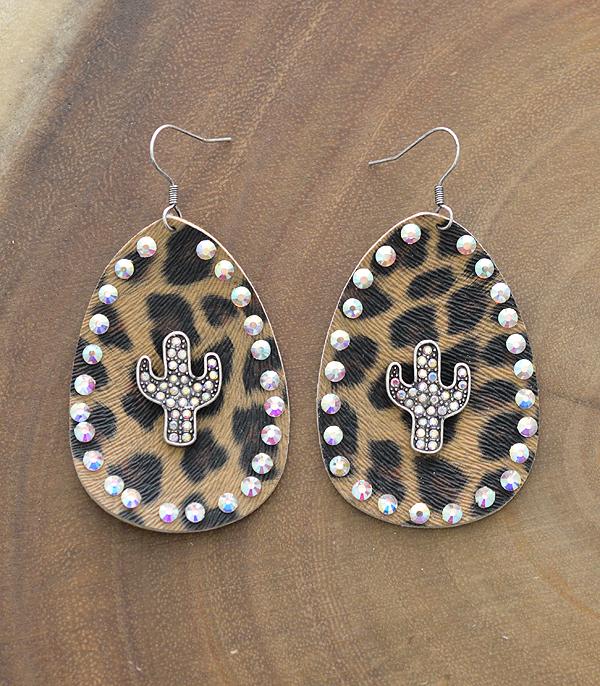 EARRINGS :: WESTERN HOOK EARRINGS :: Wholesale Cactus Leopard Teardrop Earrings