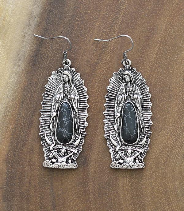 EARRINGS :: WESTERN HOOK EARRINGS :: Wholesale Lady of Guadalupe Semi Stone Earrings