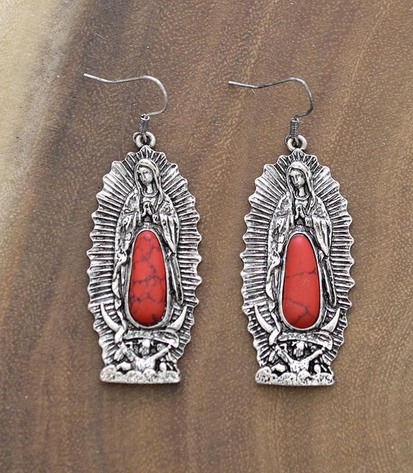EARRINGS :: WESTERN HOOK EARRINGS :: Wholesale Lady of Guadalupe Semi Stone Earrings