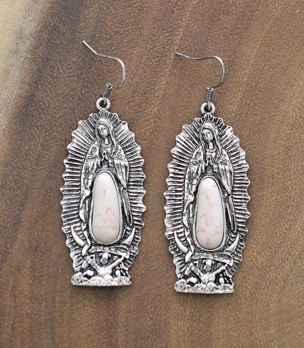 EARRINGS :: WESTERN HOOK EARRINGS :: Wholesale Lady of Guadalupe Semi Stone Earrings