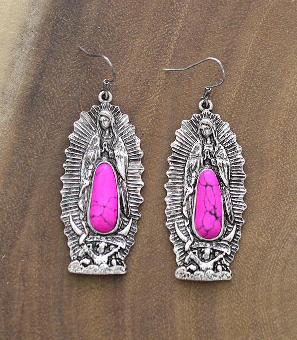 EARRINGS :: WESTERN HOOK EARRINGS :: Wholesale Lady of Guadalupe Semi Stone Earrings