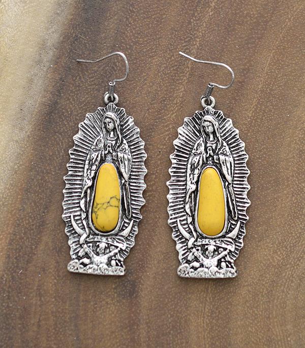 EARRINGS :: WESTERN HOOK EARRINGS :: Wholesale Lady of Guadalupe Semi Stone Earrings