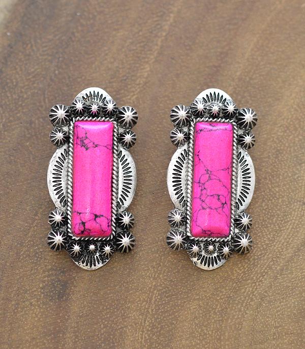 <font color=#FF6EC7>PINK COWGIRL</font> :: Wholesale Western Semi Stone Concho Post Earrings