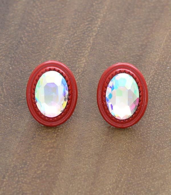 <font color=red>VALENTINE'S</font> :: Wholesale Oval Glass Stone Post Earrings
